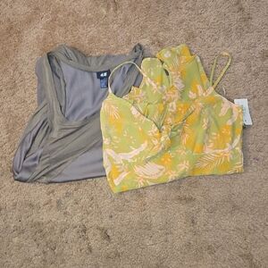 H&M Olive Tank Top and Yellow Floral Dress